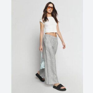 Reformation Ava Linen Striped Wide Leg Pant XL